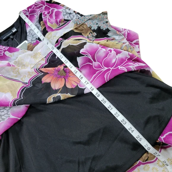 Antthony Kimono Tunic Top‎ Womens Small Floral Japanese Lotus Wrap V Neck Spring - Picture 13 of 14